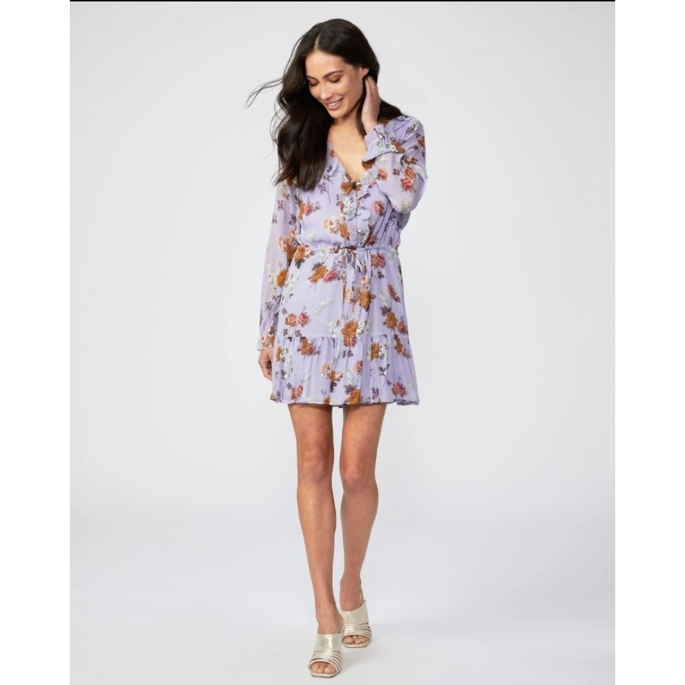New $356 Silk Paige Women's Anjelina Lavender Crinkle Fit & Flare Dress XS NWOT